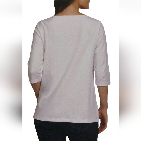 NWT Lands' End 3/4 Sleeve Boat Neck Pima Cotton Tee, White XXL - Picture 2 of 3